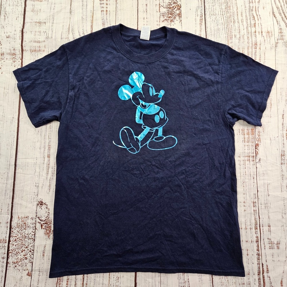 Mickey Mouse Disney Blue Short Sleeve Cotton T-Shirt Men's L